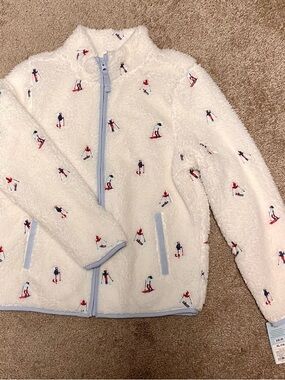 Cat & Jack White Sherpa Jacket with Red & Navy Skiers